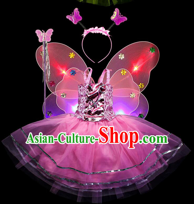 LED Lights Butterfly Dance Costumes Dancing Costume Complete Set for Kids Children Girls