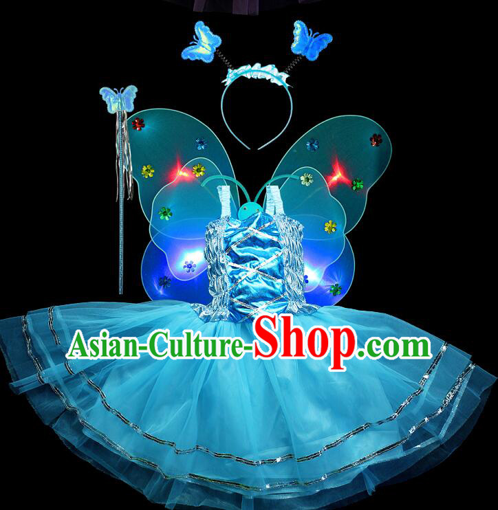 LED Lights Butterfly Dance Costumes Dancing Costume Complete Set for Kids Children Girls