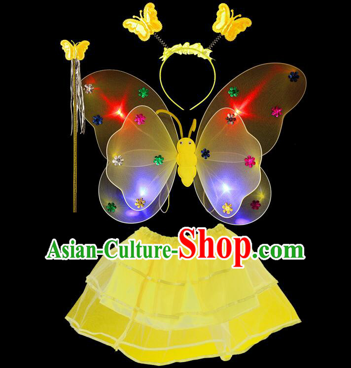 LED Lights Butterfly Dance Costumes Dancing Costume Complete Set for Kids Children Girls