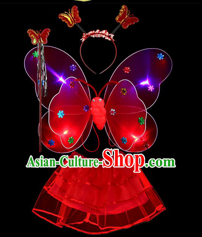 LED Lights Butterfly Dance Costumes Dancing Costume Complete Set for Kids Children Girls