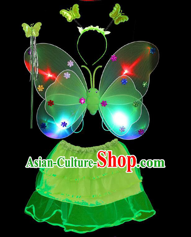 LED Lights Butterfly Dance Costumes Dancing Costume Complete Set for Kids Children Girls