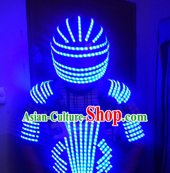 LED Lights Fancy Costume Silver Dance Costumes Dancing Costume Complete Set for Kids Adults Men Boys