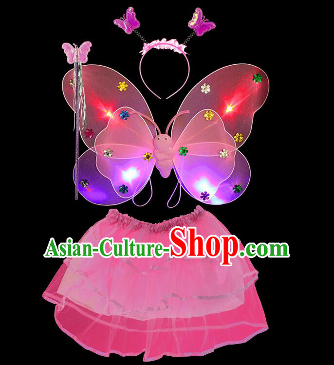 LED Lights Butterfly Dance Costumes Dancing Costume Complete Set for Kids Children Girls