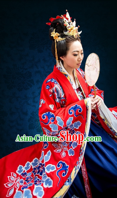 Ancient Chinese Princess Wedding Dresses Traditional Royal Stage Hanfu Classical Dress National Costumes Clothing and Hair Jewelry Complete Set