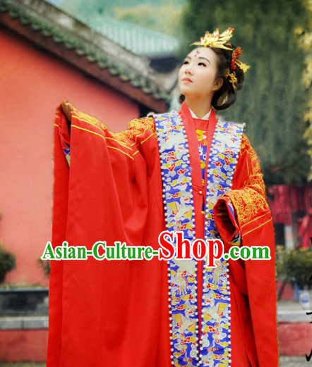 Ancient Chinese Princess Ming Dynasty Wedding Dresses Traditional Royal Stage Hanfu Classical Dress National Costumes Clothing and Hair Jewelry Complete Set