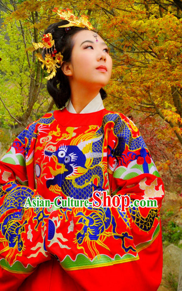 Ancient Chinese Princess Wedding Dresses Traditional Royal Stage Hanfu Classical Dress National Costumes Clothing and Hair Jewelry Complete Set