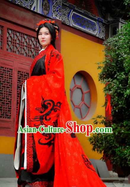 Ancient Chinese Princess Han Dynasty Wedding Dresses Traditional Royal Stage Hanfu Classical Dress National Costumes Clothing and Hair Jewelry Complete Set