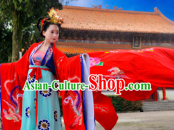 Ancient Chinese Princess Wedding Dresses Hanfu Classical Dress National Ceremonial Costumes Clothing and Hair Jewelry Complete Set