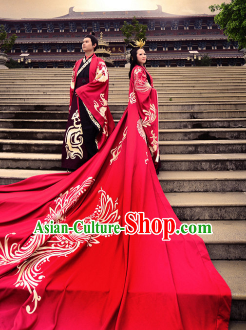 Ancient Chinese Royal Wedding Dresses Hanfu Classical Dress National Ceremonial Costumes Clothing and Crown Complete Set