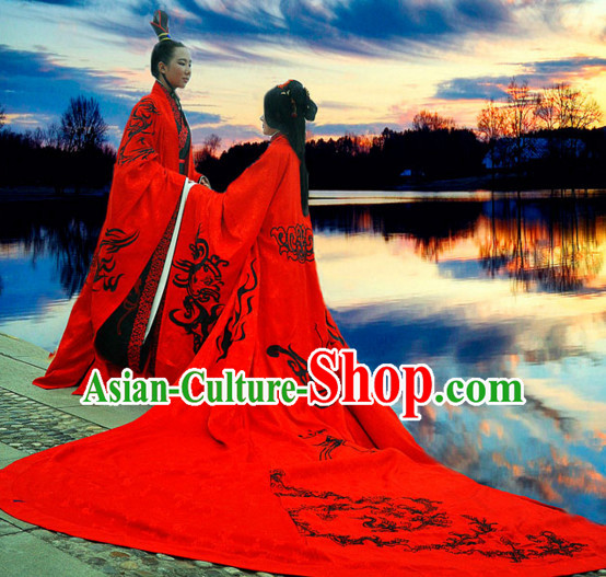 Ancient Chinese Royal Wedding Dresses Hanfu Classical Dress National Ceremonial Costumes Clothing and Crown Complete Set