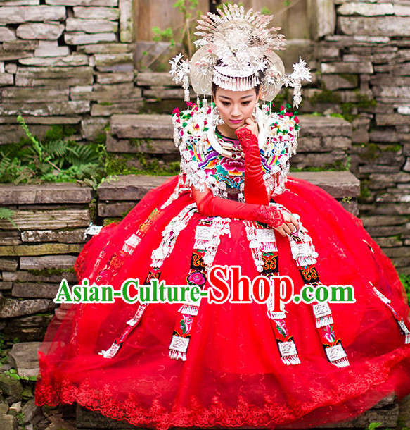 Chinese Miao Princess Clothing Miao Clothes Minority Dresses Ethnic Costumes and Accessories Complete Set for Women