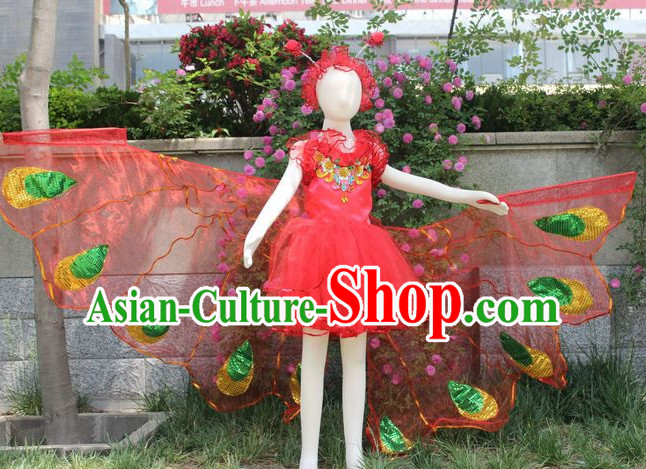 Stage Performance Butterfly Dance Costumes and Headwear Complete Set for Women Girls