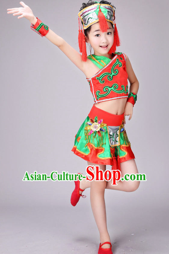 Chinese Yangge Dance Costume Ribbon Dance Costumes Fan Dance Dancer Dancing Dresses for Kids