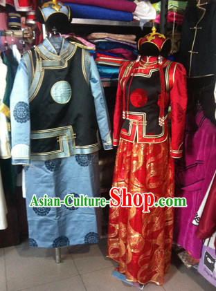 Chinese Mongolian Minority Mongol Women and Men Dress Mongolia Minority Dresses Ethnic Mongolian Costume Complete Set