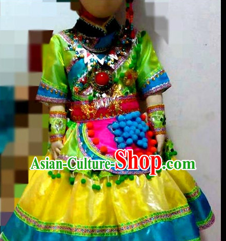 Chinese Stage Minority Dance Costume Dance Costumes Fan Dance Umbrella Ribbon Fans Dance Fan Water Sleeve Costume for Children Girls