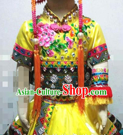 Chinese Stage Minority Dance Costume Dance Costumes Fan Dance Umbrella Ribbon Fans Dance Fan Water Sleeve Costume for Children Girls