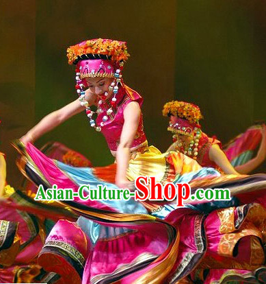 Chinese Stage Ethnic Style Costume Dance Costumes Fan Dance Umbrella Ribbon Fans Dance Fan Water Sleeve Costume for Women