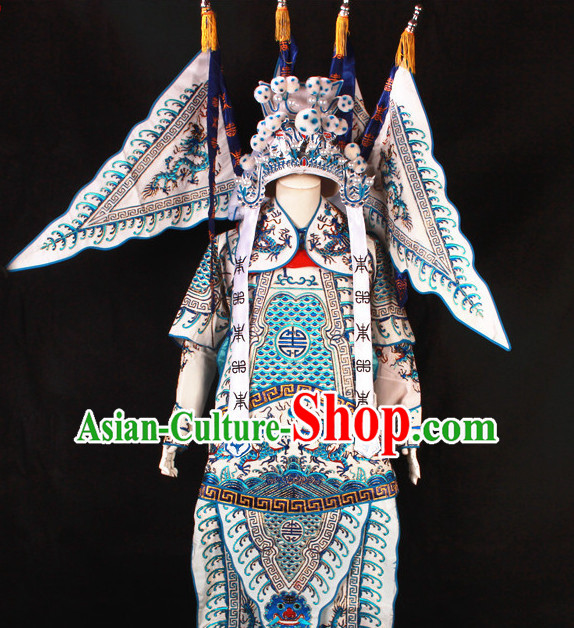 Blue China Beijing Opera Chinese Peking Opera Costume Embroidered Robe Military General Opera Costumes Complete Set