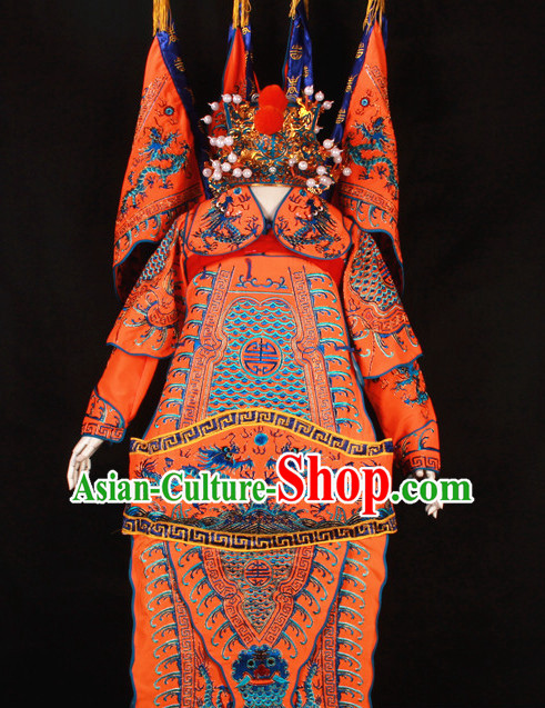 Orange China Beijing Opera Chinese Peking Opera Costume Embroidered Robe Military General Opera Costumes Complete Set