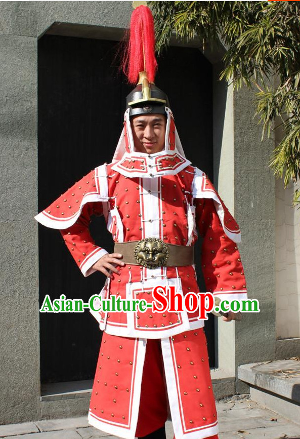 Qing Dynasty Official General Body Armor Costumes and Hat Complete Set for Men