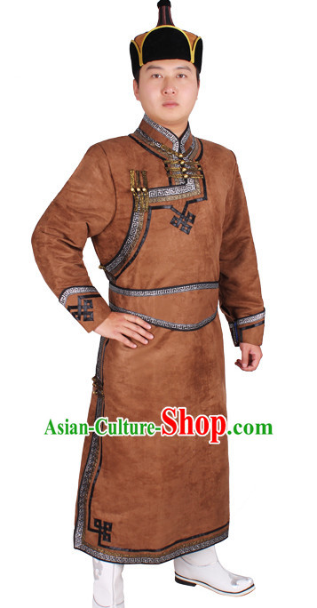 Mongolian Men Minority Mongol Mongolia Robe and Hat Complete Set