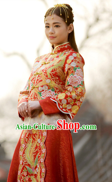 Chinese Traditional Wedding Dresses Bridal Wedding Gown Embroidered Phoenix Cloth