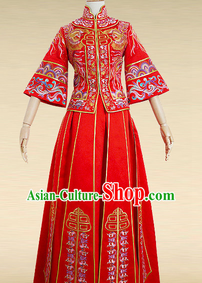 Chinese Traditional Wedding Dresses Bridal Wedding Gown Embroidered Phoenix Cloth