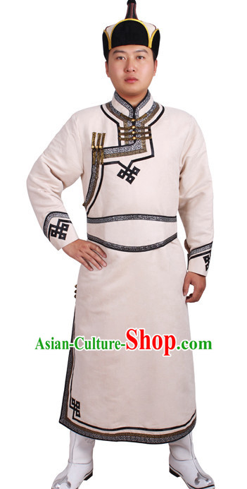 Mongolian Men Minority Mongol Mongolia Robe and Hat Complete Set