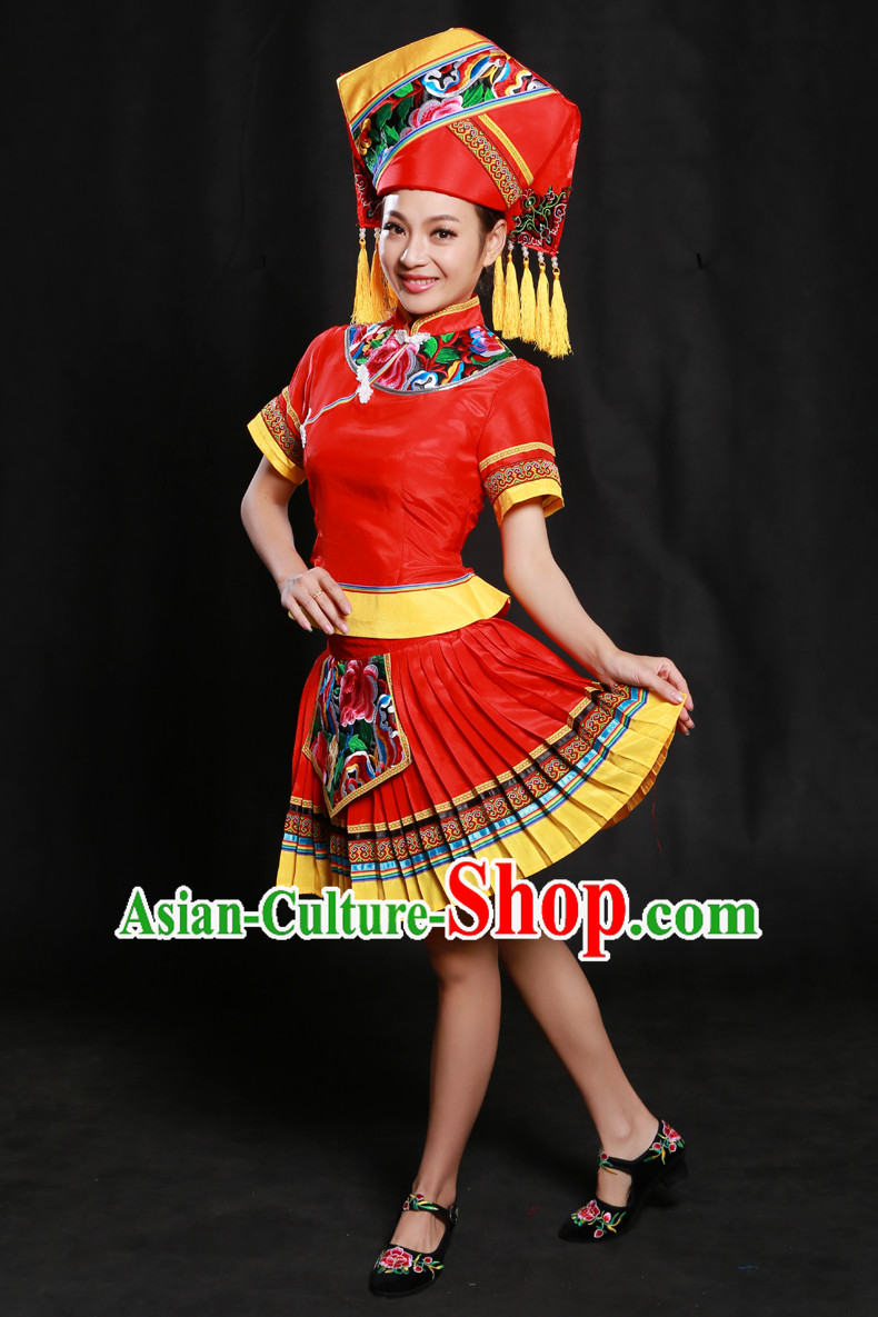 Chinese Zhuang Minority Dresses Ethnic Clothing Minority Dance Costume Minority Dress Complete Set for Women