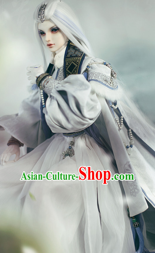 Ancient Chinese Emperor Men Costumes Palace Clothing Traditional Costumes White Hanfu Complete Set