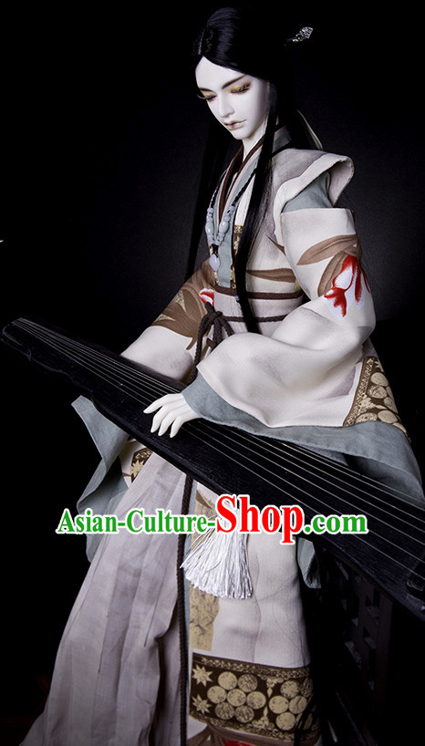 Ancient Chinese Emperor Men Costumes Palace Clothing Traditional Costumes White Hanfu Complete Set