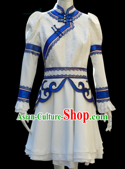 White Mongolian Minority Empress Mongol Mongolia Princess Clothing Ethnic Traditional Costumes Complete Set