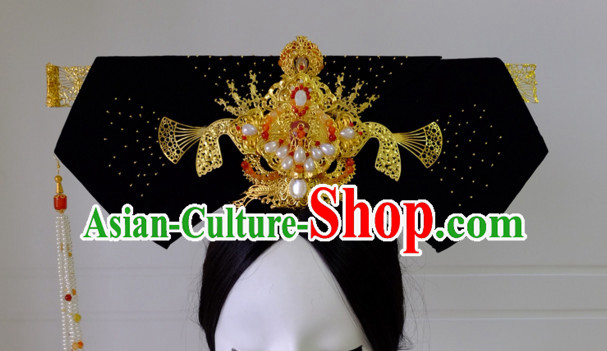 Chinese Qing Dynasty Traditional Empress Headwear Princess Headdress Imperial Hairpiece Palace Hair Ornaments Royal Head Pieces Set