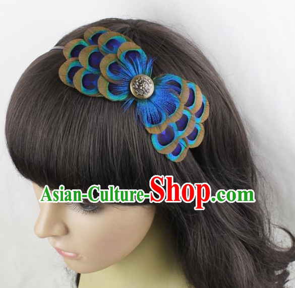 Handmade Peacock Feather Hair Pin Hair Accessory Headwear Hair Accessorie Head Dress Head Piece Jewel Hat Set