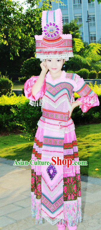 Hmong Women Minority Dresses Miao Girls Clothing Ethnic Miao Minority Dance Costume Minority Dress Dance Miao Costumes and Hat Complete Set