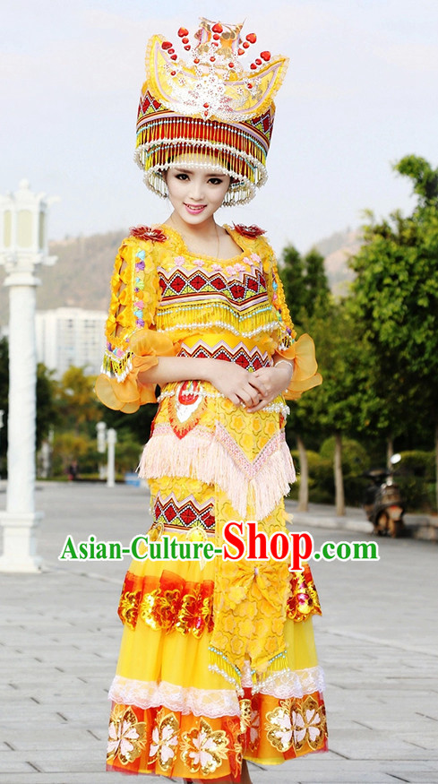 Hmong Women Minority Dresses Miao Girls Clothing Ethnic Miao Minority Dance Costume Minority Dress Dance Miao Costumes and Hat Complete Set