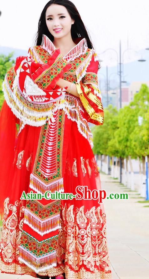 Hmong Women Minority Dresses Miao Girls Clothing Ethnic Miao Minority Dance Costume Minority Dress Dance Miao Costumes and Hat Complete Set