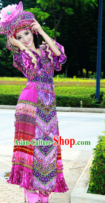 Hmong Women Minority Dresses Miao Girls Clothing Ethnic Miao Minority Dance Costume Minority Dress Dance Miao Costumes and Hat Complete Set