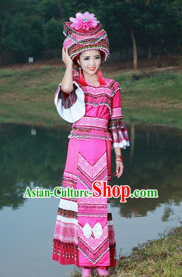 Hmong Women Minority Dresses Miao Girls Clothing Ethnic Miao Minority Dance Costume Minority Dress Dance Miao Costumes and Hat Complete Set