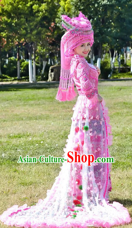 Hmong Women Minority Dresses Miao Girls Clothing Ethnic Miao Minority Dance Costume Minority Dress Dance Miao Costumes and Hat Complete Set