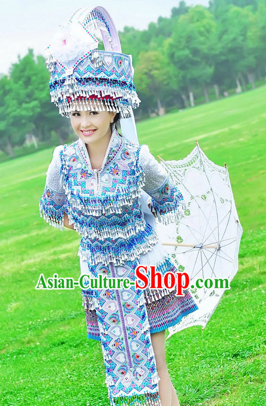 Hmong Women Minority Dresses Miao Girls Clothing Ethnic Miao Minority Dance Costume Minority Dress Dance Miao Costumes and Hat Complete Set