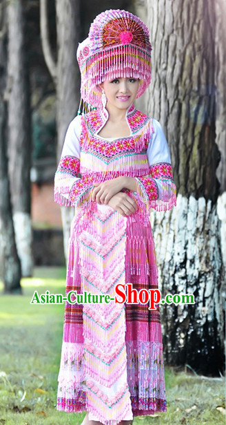 Hmong Women Minority Dresses Miao Girls Clothing Ethnic Miao Minority Dance Costume Minority Dress Dance Miao Costumes and Hat Complete Set