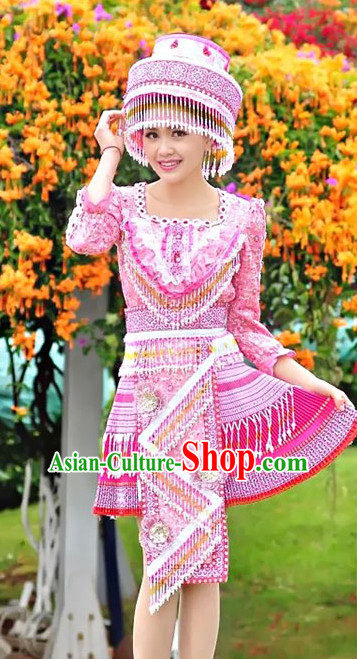 Hmong Women Minority Dresses Miao Girls Clothing Ethnic Miao Minority Dance Costume Minority Dress Dance Miao Costumes and Hat Complete Set