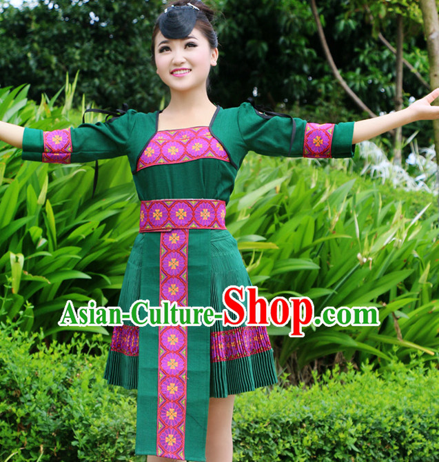 Hmong Women Minority Dresses Miao Girls Clothing Ethnic Miao Minority Dance Costume Minority Dress Dance Miao Costumes and Hat Complete Set