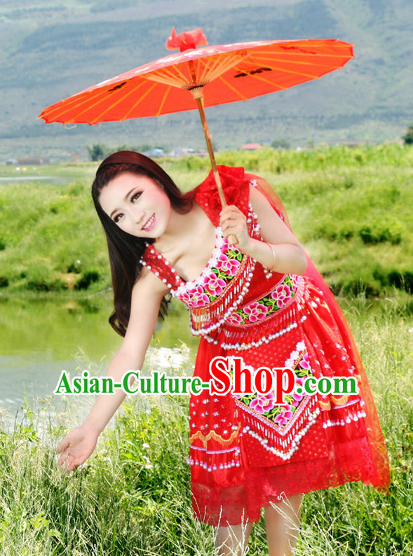 Hmong Women Minority Dresses Miao Girls Clothing Ethnic Miao Minority Dance Costume Minority Dress Dance Miao Costumes and Hat Complete Set