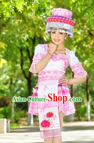 Hmong Women Minority Dresses Miao Girls Clothing Ethnic Miao Minority Dance Costume Minority Dress Dance Miao Costumes and Hat Complete Set