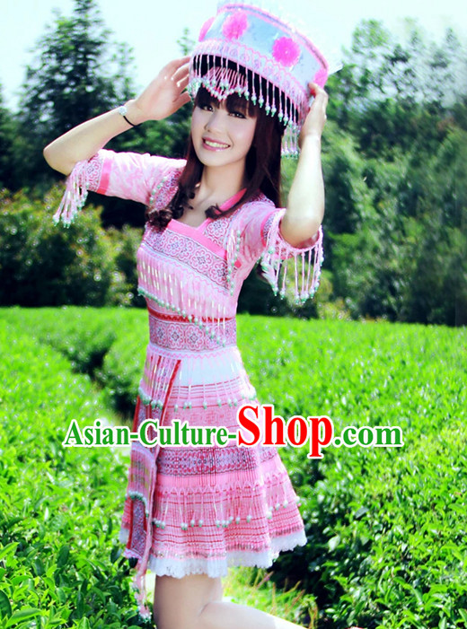 Hmong Women Minority Dresses Miao Girls Clothing Ethnic Miao Minority Dance Costume Minority Dress Dance Miao Costumes and Hat Complete Set