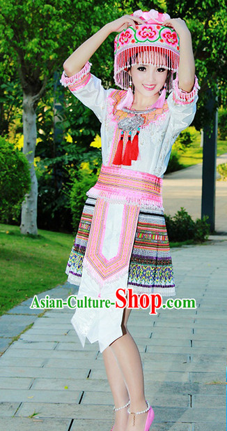 Hmong Women Minority Dresses Miao Girls Clothing Ethnic Miao Minority Dance Costume Minority Dress Dance Miao Costumes and Hat Complete Set