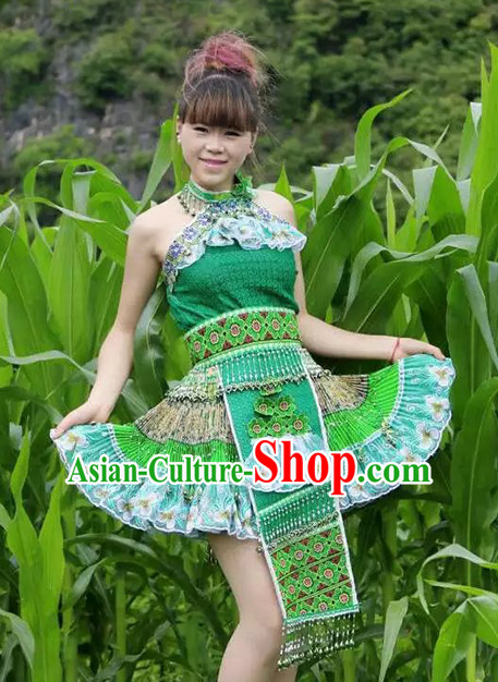 Hmong Women Minority Dresses Miao Girls Clothing Ethnic Miao Minority Dance Costume Minority Dress Dance Miao Costumes and Hat Complete Set