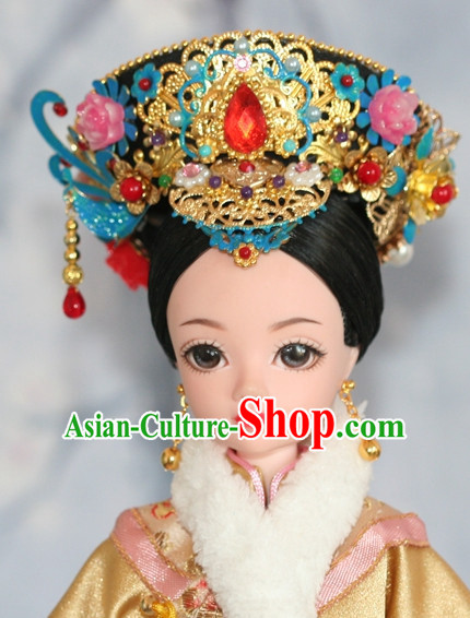 Traditional Chinese Qing Empress Headpiece Princess Headdress Palace Hair Decorations Royal Hair Sticks Head Gear Hair Decoration Set